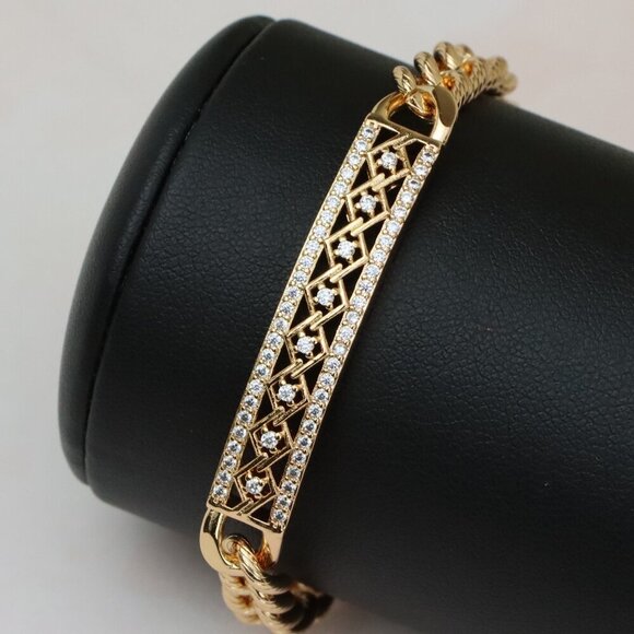 Elegant Rose Gold Bracelet with Criss-Cross Diamond Inlay Design, XPBL0706 - Picture 2 of 12